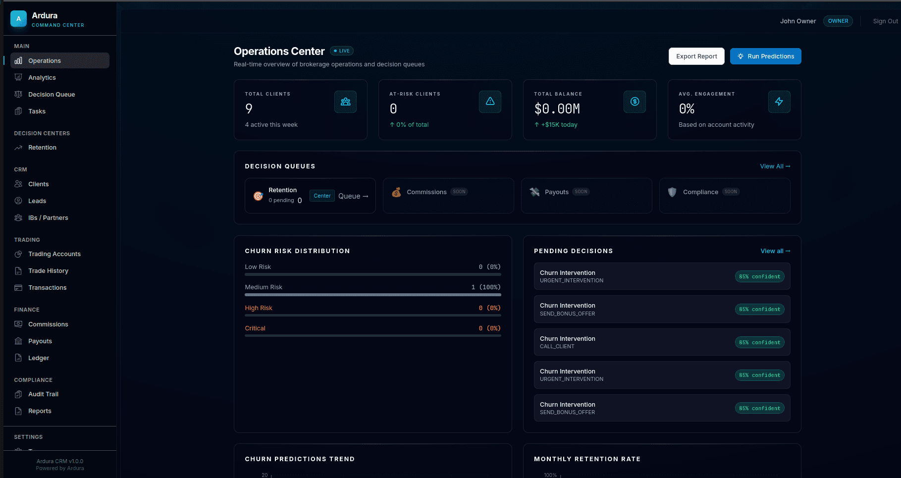 Ardura Operations Center — client segmentation and retention workflows